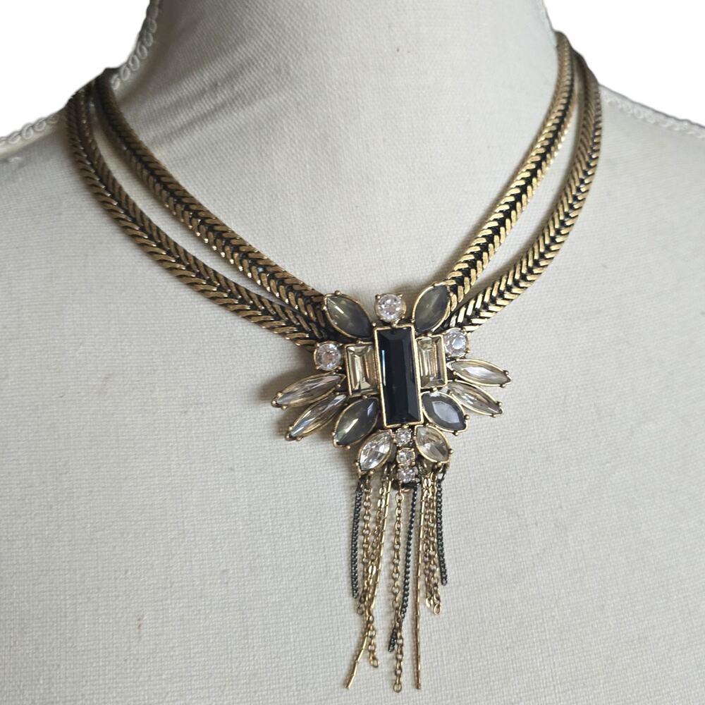 Necklace Butterfly Crystal Clustered Signed Loft Double Herringbone Chain SK3318 - Picture 2 of 10
